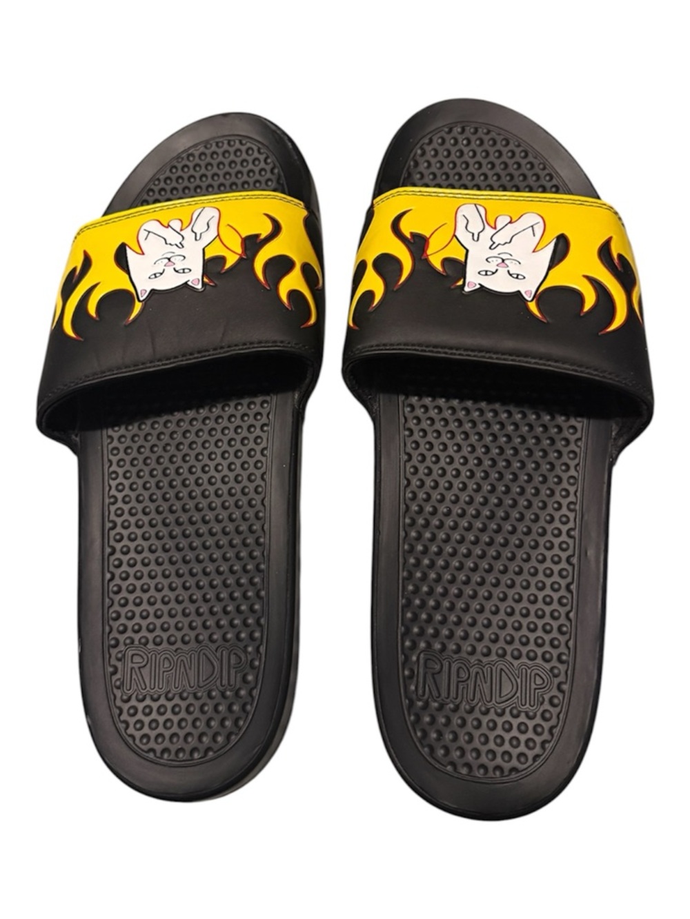Ripndip Black & Yellow Flame Cat Slide Sandals